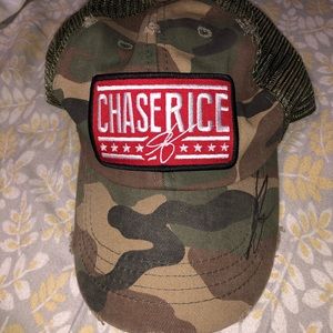 SIGNED CHASE RICE HAT with coozie